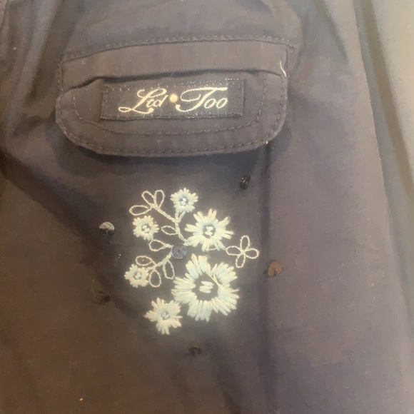 Y2K Limited Too Pants embroidered embellished sequins birds flowers navy blue 8 - Picture 11 of 16